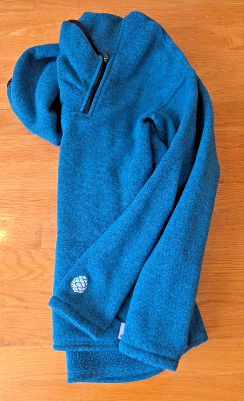 Stio Sweetwater Fleece Hoodie M Teal Blue 1/4 Zip Thumbholes Ski Hiking Outdoor